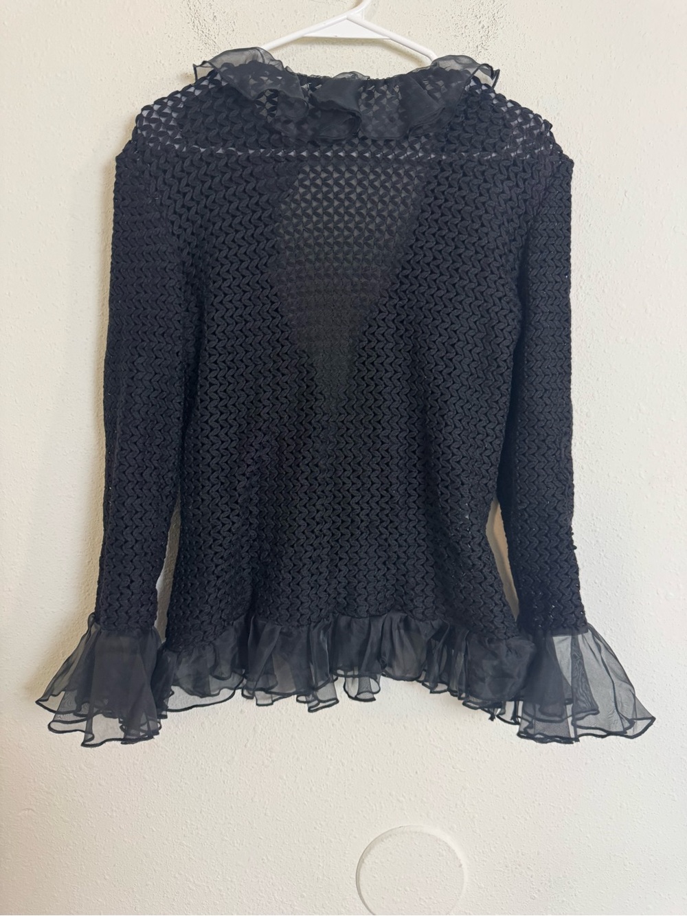 Armani Collezioni Black Ruffle-Trim Knit button down Cardigan - Picture 4 of 4